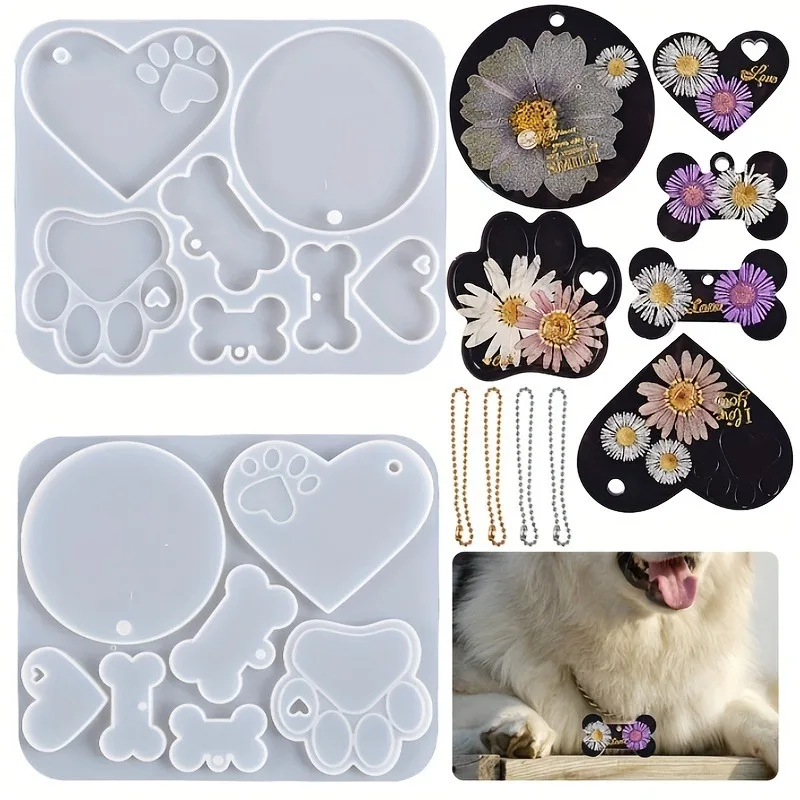 DIY Epoxidharz Hundemarke Silikonform Harz Schlüsselanhänger Formen Hundeknochen Tag Silikonformen Runde Tag Epoxidformen Liebe Herzform
