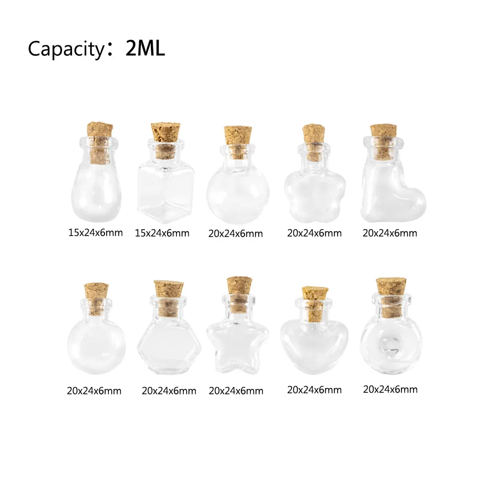 10 Uds. De colgantes de botellas de vidrio pequeñas, botellas bonitas Diy con tarros de corcho, viales para regalos de boda y Navidad