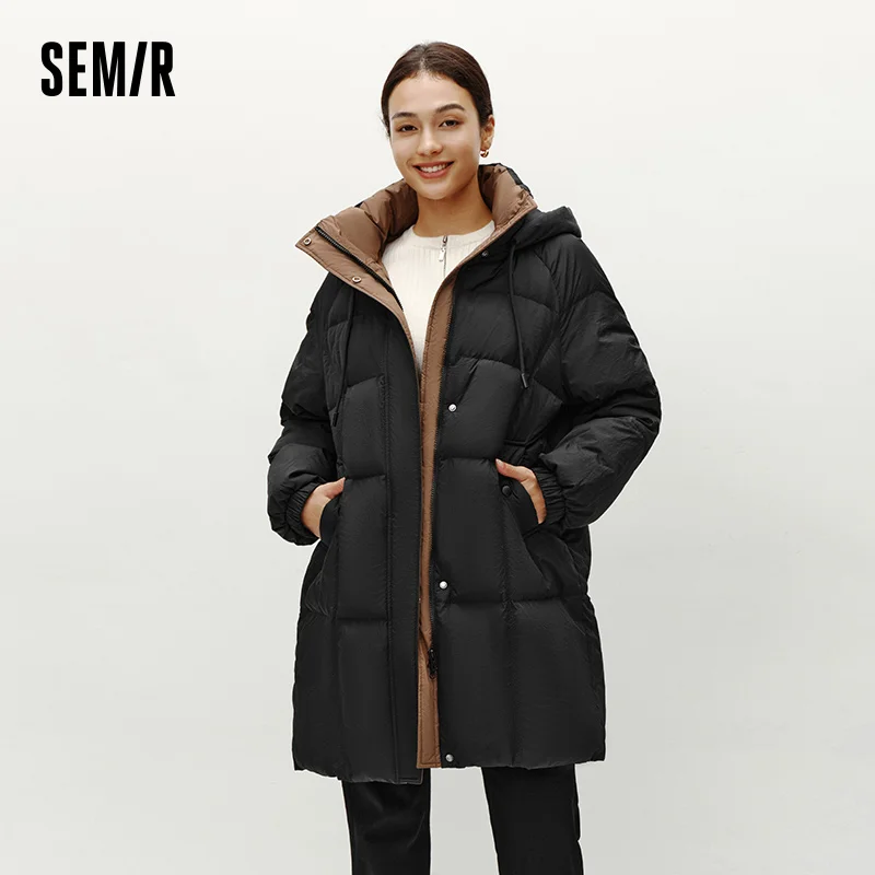 Semir Daunenjacke für Damen, lang, mit Kapuze, schwarzer Mantel, 2025, Winter, neue lockere Oberbekleidung, modischer Damen-Daunenmantel