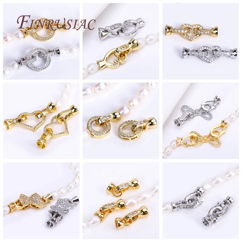 18K Gold PlatedฝังZirconปิดตัวยึดล็อคClaspsสําหรับสร้อยคอ,ลูกปัดClasps Fastener DIYเครื่องประดับมุกอุปกรณ์