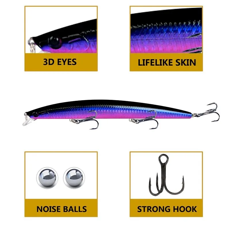 Minnow Fishing Lure เลเซอร์ Hard เหยื่อประดิษฐ์ 18 ซม.24g 3D ตา Sharp Hooks เหยื่อตกปลาทะเลที่มีสีสัน Crankbait Wobblers