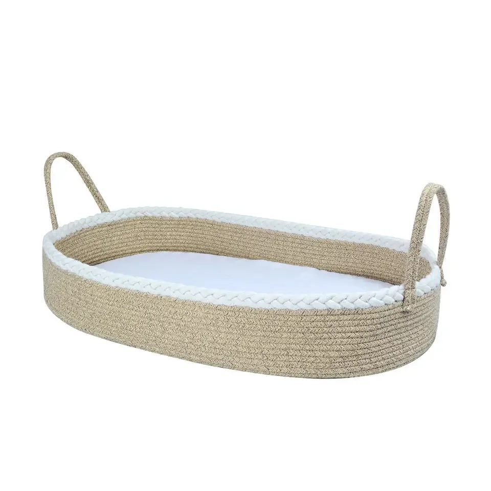 Recém-nascido Mudando Cesta com Mat, Baby Carry Basket, Decoração Do Berçário Boho, Mudando Topper De Mesa, Corda De Algodão