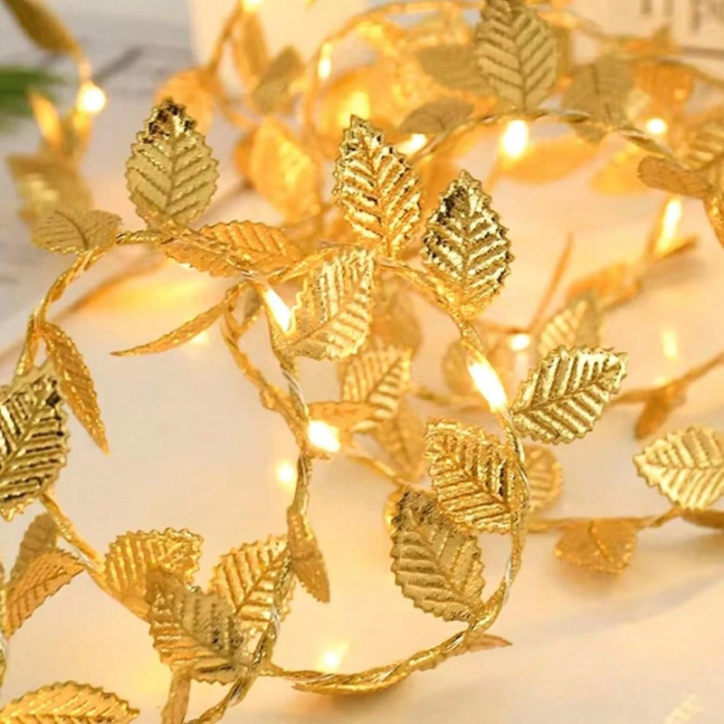 20/50/100LEDs Golden Silver Tiny Leaves Fairy Light Battery Powerd Artificial Plant Garland Vine Lights for Wedding Home Party