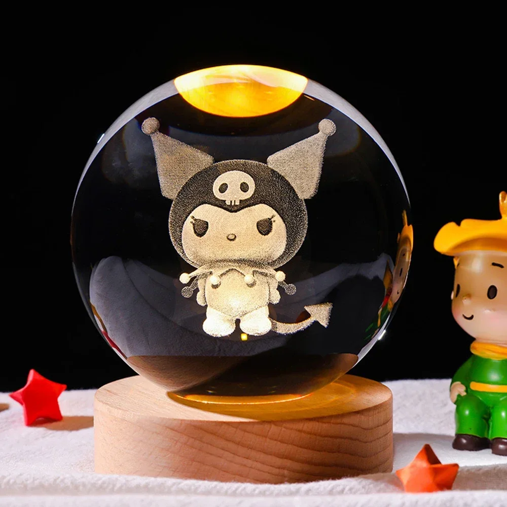 3D Crystal Ball Night Light, Ponto, Pikachu, Doraemon, Um Sonho, Hello Kitty, Planeta Cristal, Escultura a Laser, Presentes para Crianças, Quente, 6cm