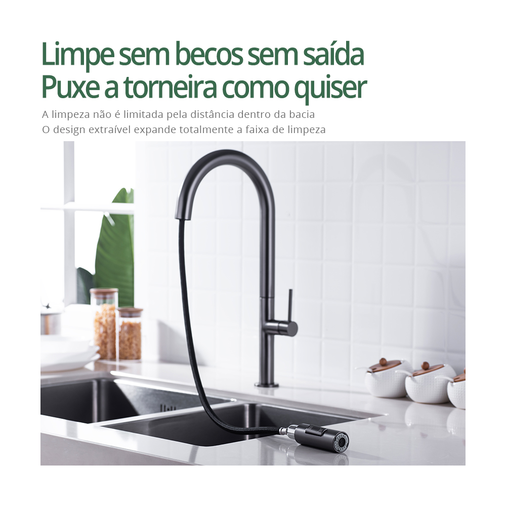 Gunmetal torneira da cozinha 360 graus de rotação torneira da cozinha pull out bico misturador da cozinha único punho água quente e fria pia