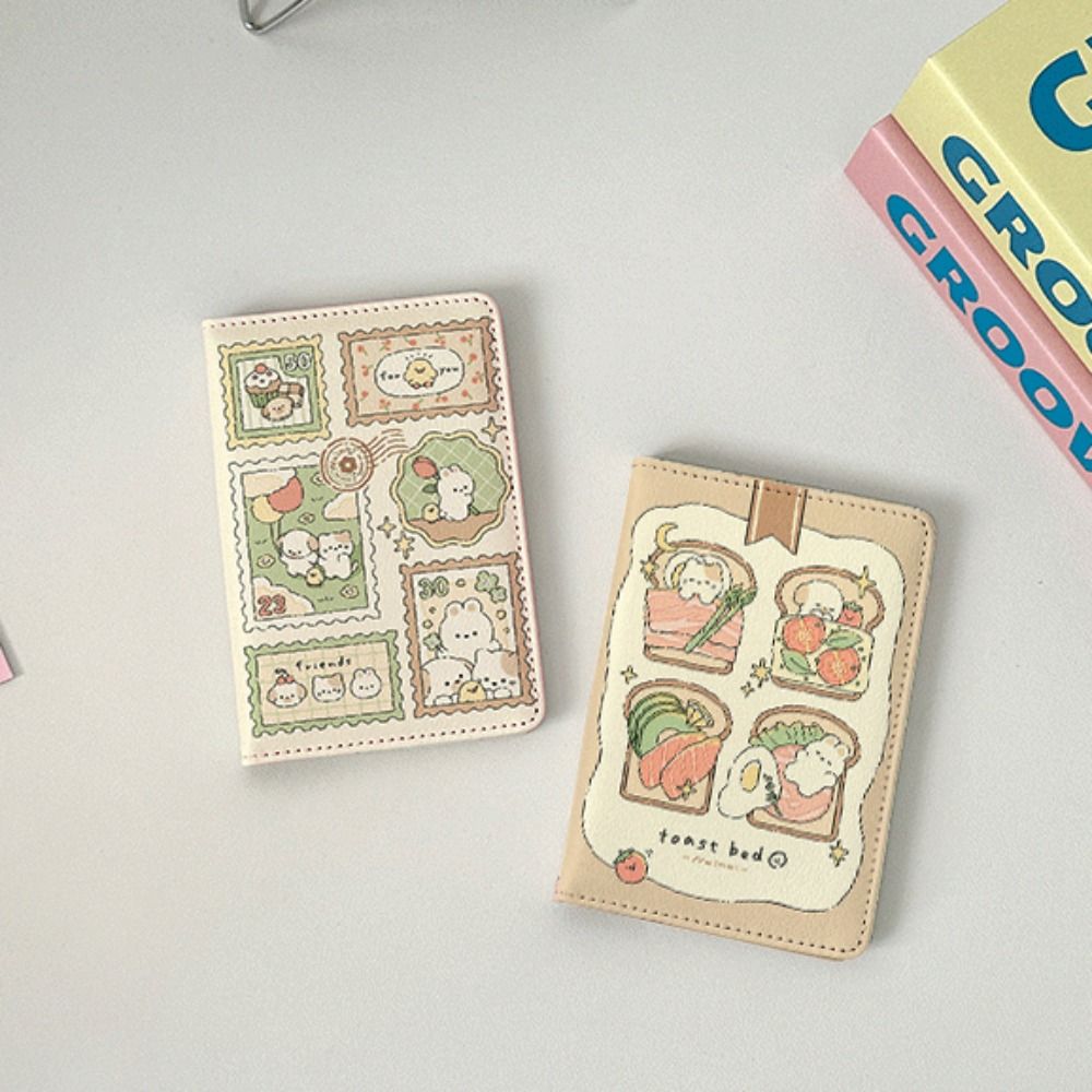 Soporte de pasaporte de conejo de dibujos animados, billetera de cuero Pu multifunción con abrazadera para tarjeta, funda de pasaporte ligera impermeable para viajes al aire libre