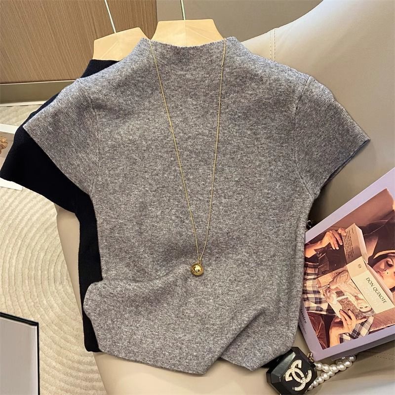 2026 Basic Turtleneck Solid Thin Summer Pullover Women Female Knitted Sweater Slim Short Sleeve Bodycon Sweater
