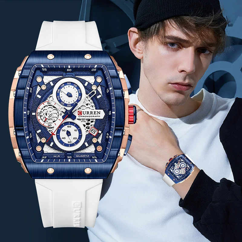 Relojes CURREN de la mejor marca para hombre, reloj de pulsera de cuarzo cuadrado de lujo, reloj cronógrafo luminoso resistente al agua para hombre, reloj con fecha