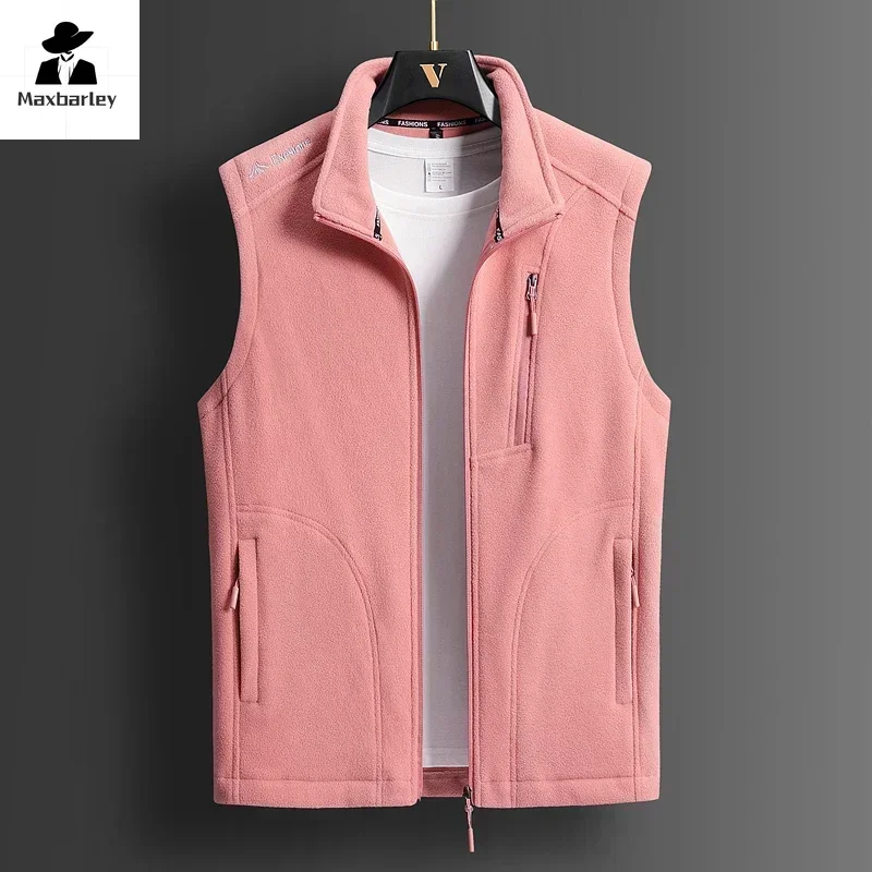 冬フリースベストメンズ 2024 ファッションプラスサイズ暖かいウールノースリーブコートブランド服カップルのアウトドアスポーツベストジャケット 5XL