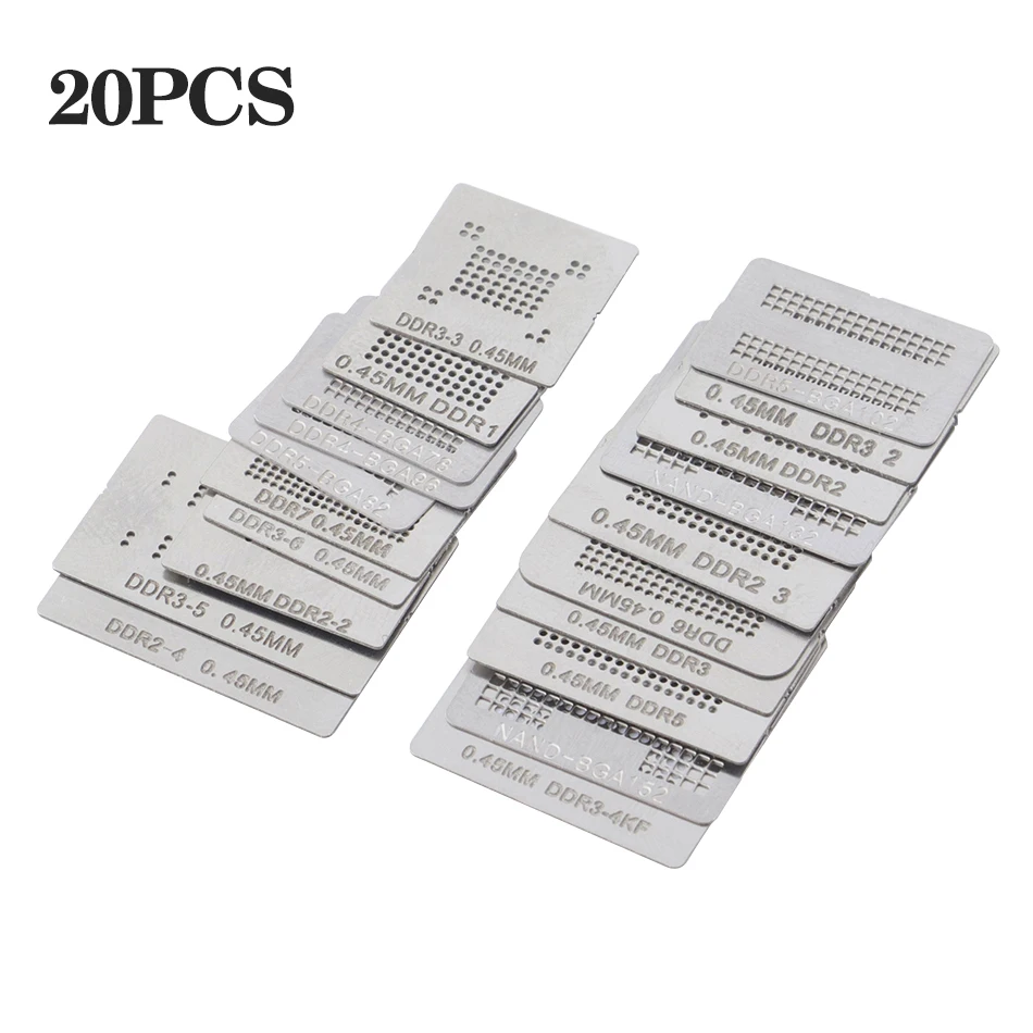 14/20 unids/set BGA flocado bola plantilla Kit especial, plantilla de calor directo para DDR4-BGA96 BGA78 DDR3-2 DDR5 DDR6 DDR7 reparación de chips