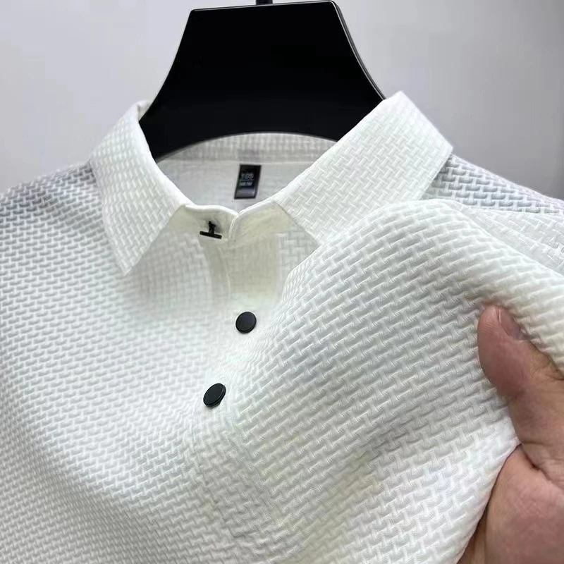 Camicia POLO da uomo nuova business casual a maniche corte con fiore in osso tinta unita moda traspirante comoda estate versatile Top