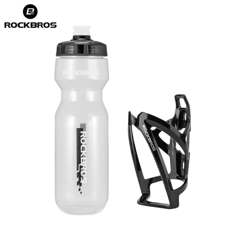 Botella de agua para ciclismo ROCKBROS + soporte para botella de agua, juego de 2 piezas, botella de agua deportiva de 750ml + soporte para botella de agua moldeado integrado