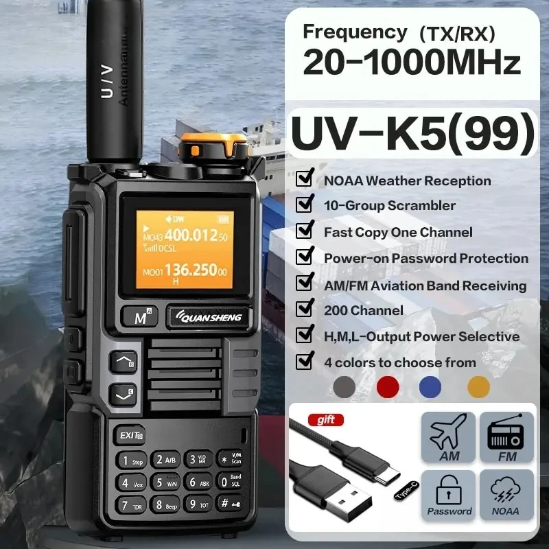 HACHANLUN UV-K6 Upgrade UV-K5 (99) Interphone 5W Air Band Radio Tyep C Opladen UHF VHF DTMF FM Scrambler NOAA Draadloze frequentie