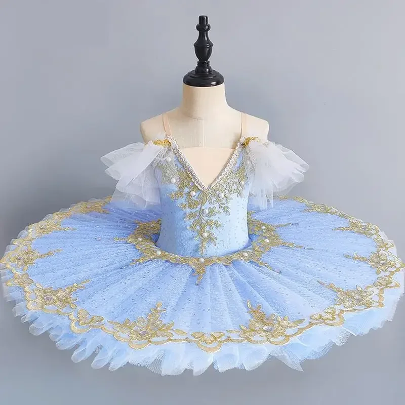 Vestido de fiesta de Ballet profesional para niña, traje de baile de Ballet de princesa panqueque azul y rosa