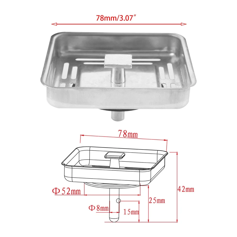 Kitchen Sink Strainer Drainer Post Stopper Waste Plug Stainless Steel Filter Basket Plug Square Kitchen Sink Strainer Stopper
