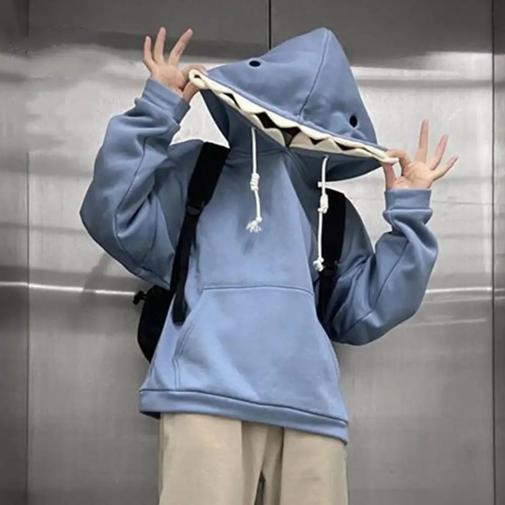 Outono inverno novo engraçado tubarão retalhos hoodies homens e mulheres kawaii moletom moda casual pulôver escola roupas de grandes dimensões