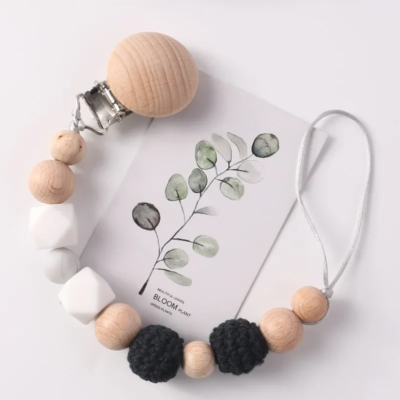 Cho Em Bé Kẹp Gỗ Silicon Móc Hạt Làm Dịu Teethers Đồ Chơi Giả Núm Vú Giá Đỡ Chống Thả Kẹp Dây Chuyền Sơ Sinh Phụ Kiện