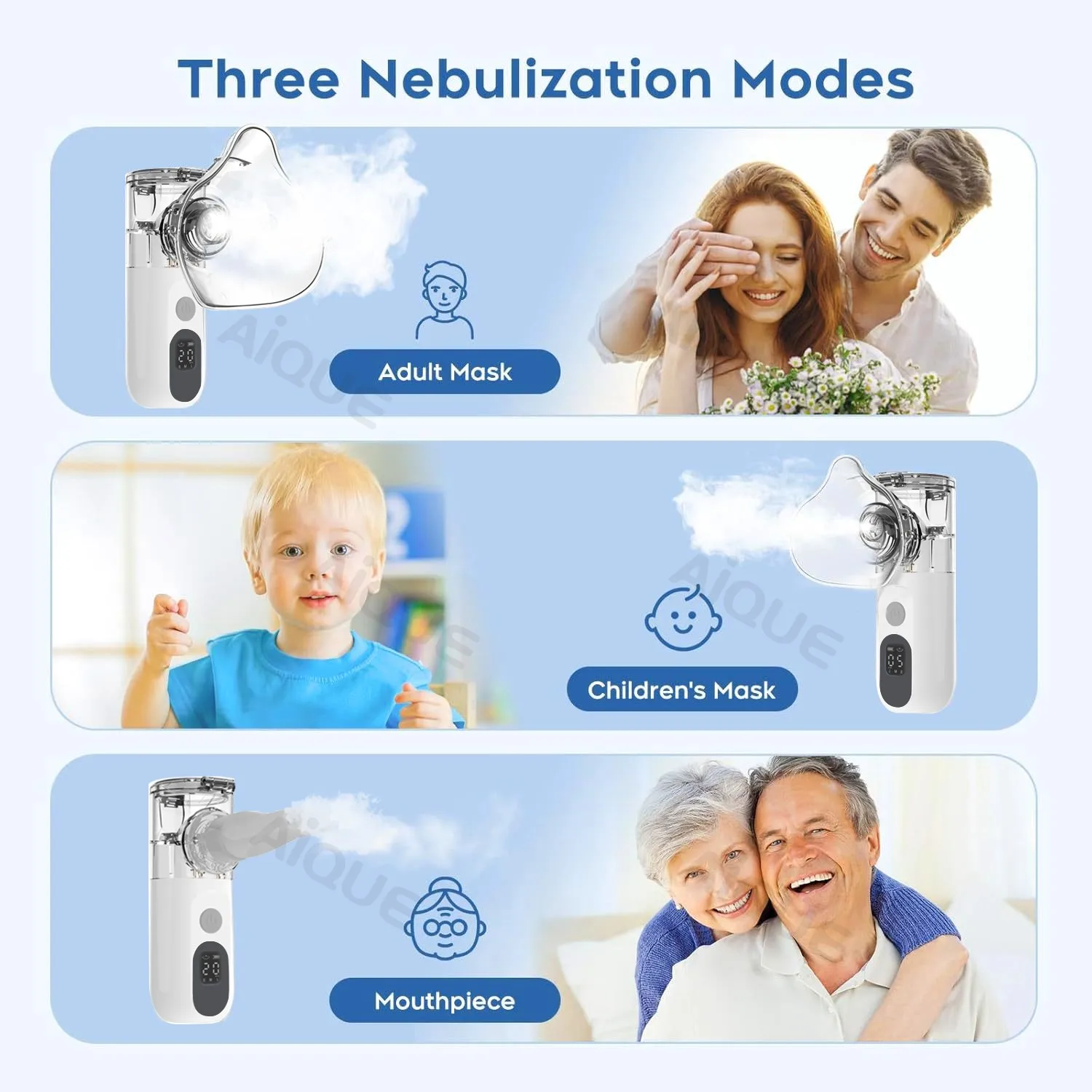 JUSTLANG Wiederaufladbarer Vernebler, verstellbares LED-Display, medizinischer, leiser Ultraschall-Inhalator, mobiles Dampfgerät für Erwachsene und Kinder, medizinisch