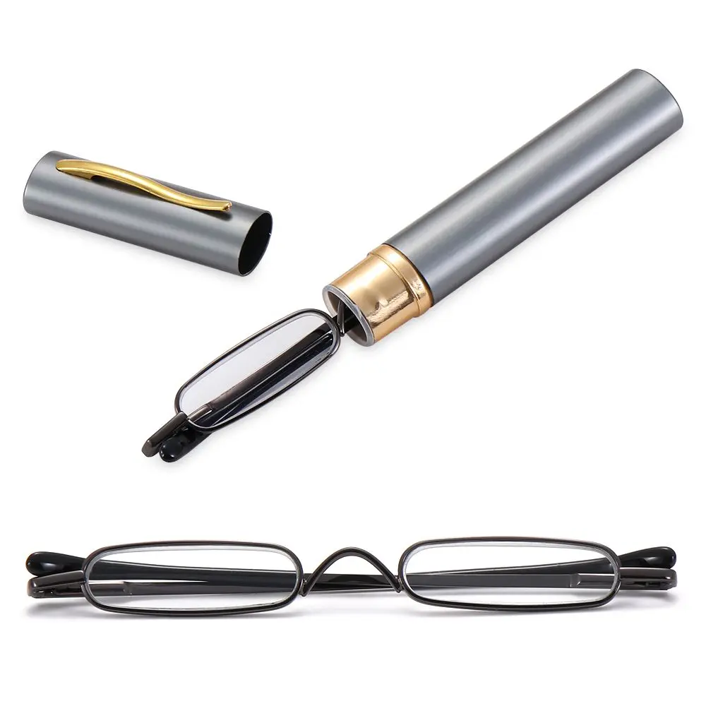 Gafas de lectura elegantes con montura de Metal para hombres y mujeres, gafas de lectura ultrafinas, portátiles, Mini gafas de presbicia con caja