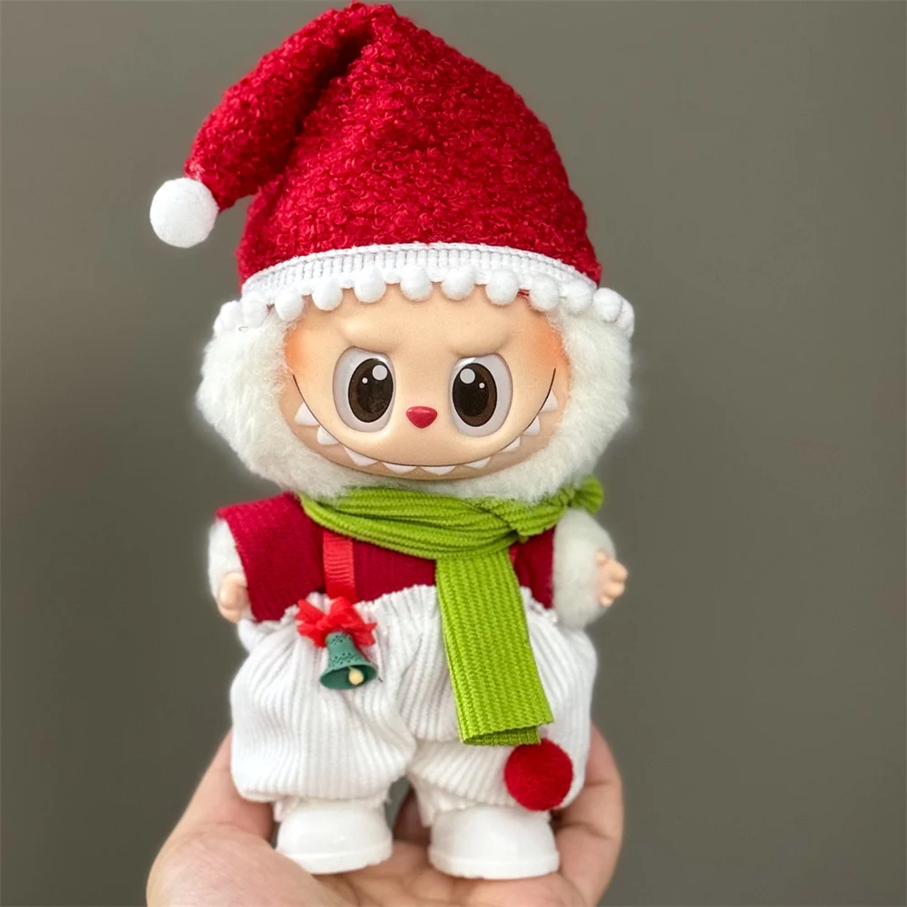 Puppe Kleidung Für 15-17CM Labubu Kleidung Frohe Weihnachten Hut Schal Elch Schneemann Set Mini Plüsch Puppe Zubehör neue Jahr Kleid Geschenk