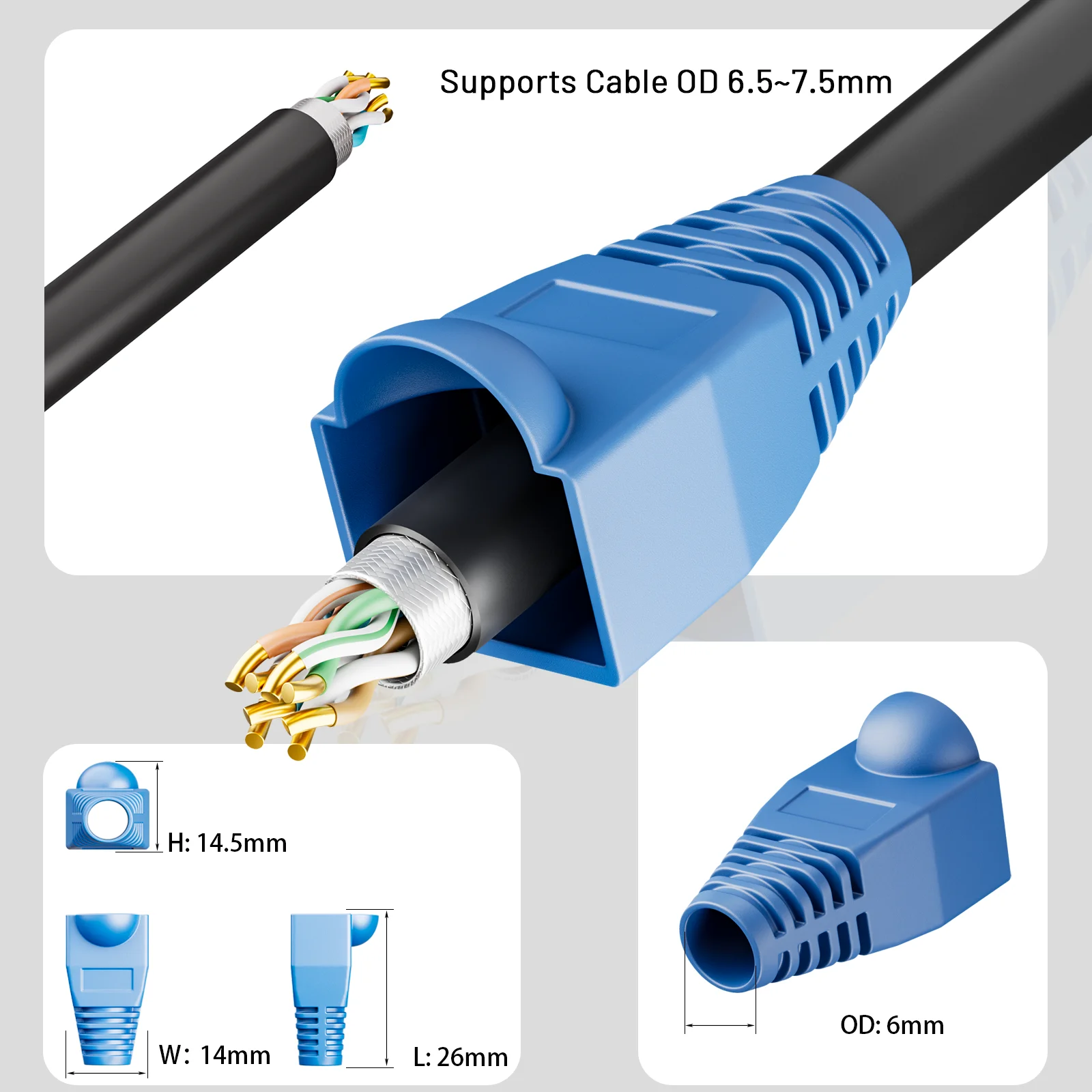 ZoeRax Paquete de 100 RJ45 CAT6 CAT6E CAT5 CAT5E Cable de red Ethernet Botas de alivio de tensión Cubierta del enchufe del conector del cable (OD 6,0 mm)