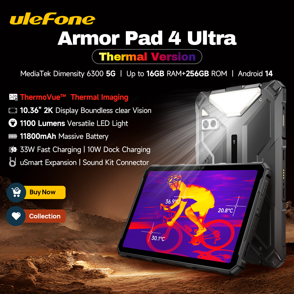 【2024 ใหม่】Ulefone Armor Pad 4 Ultra 5Gแท็บเล็ตที่ทนทานLmagingความร้อน 10.36 "2Kสูงสุด 16GB RAM 256GB ROM Android 14 11800MAh
