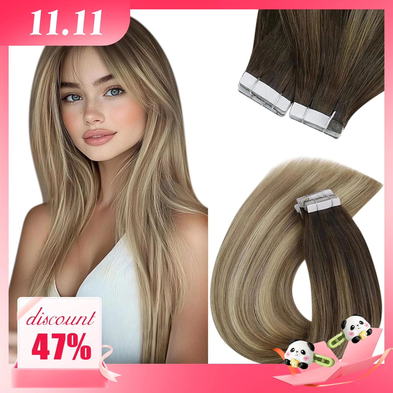 [NOVO] Fita Vesunny em extensões de cabelo Cabelo humano Cabelo natural real Balayage Cor # 4-14-60 Trama de pele cabelo liso sem costura