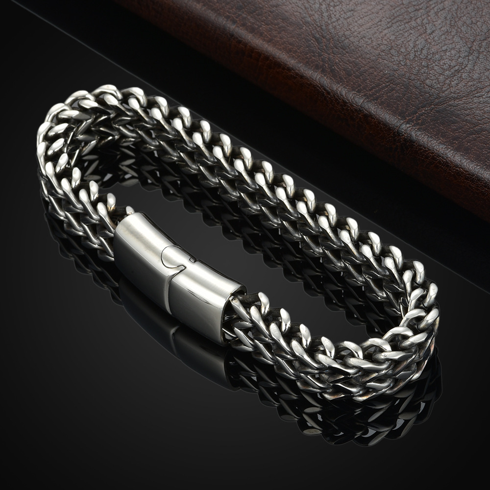 Bracelet tressé en acier inoxydable, Double rangée, écailles de poisson avant et arrière, boucle magnétique en alliage avec quille, bijoux, nouveau modèle