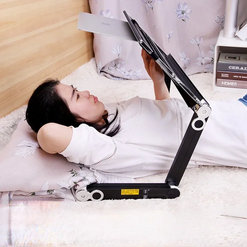 Lazy Bed Office Computer Desk, Folding Lift, Flat Aluminum Alloy, Laptop Stand, Standing Table