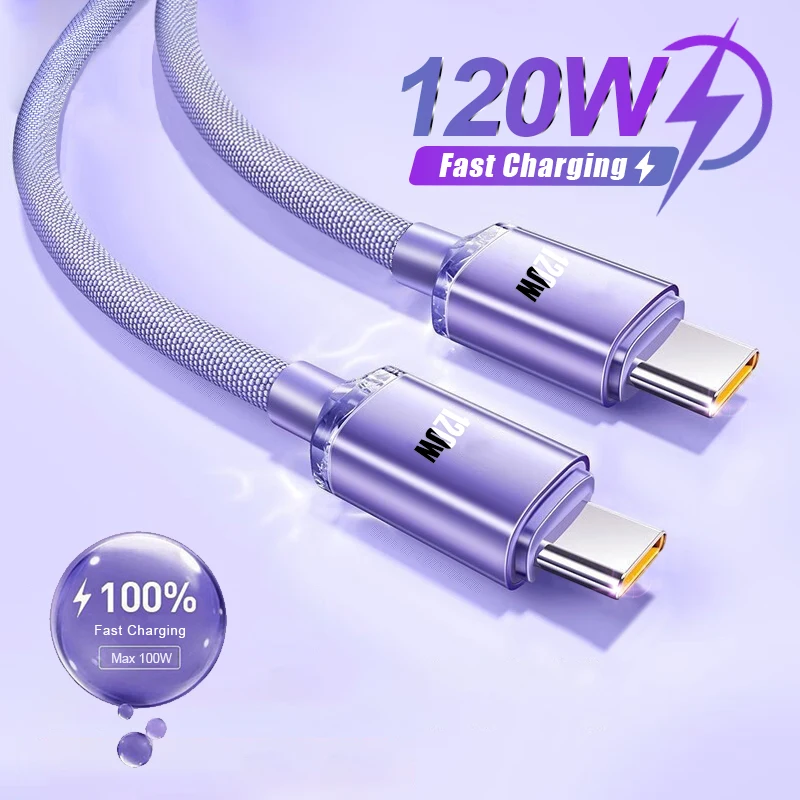 Cable USB tipo C a tipo C de 120W para iPhone 15 Pro Max, Samsung S24 S23 PD, Cable de datos de carga súper rápida para Xiaomi Redmi Huawei