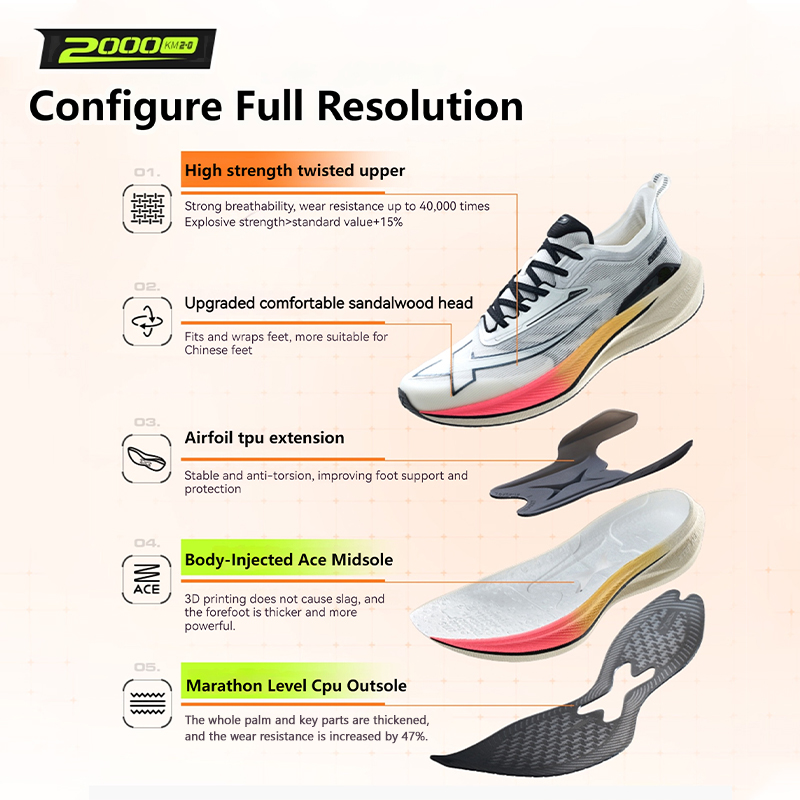 Xtep 2000KM 2,0 zapatillas para correr para hombre 2024 verano profesional TPU zapatillas de deporte con absorción de impactos 876219110043 (suggest tamaño medio abajo)
