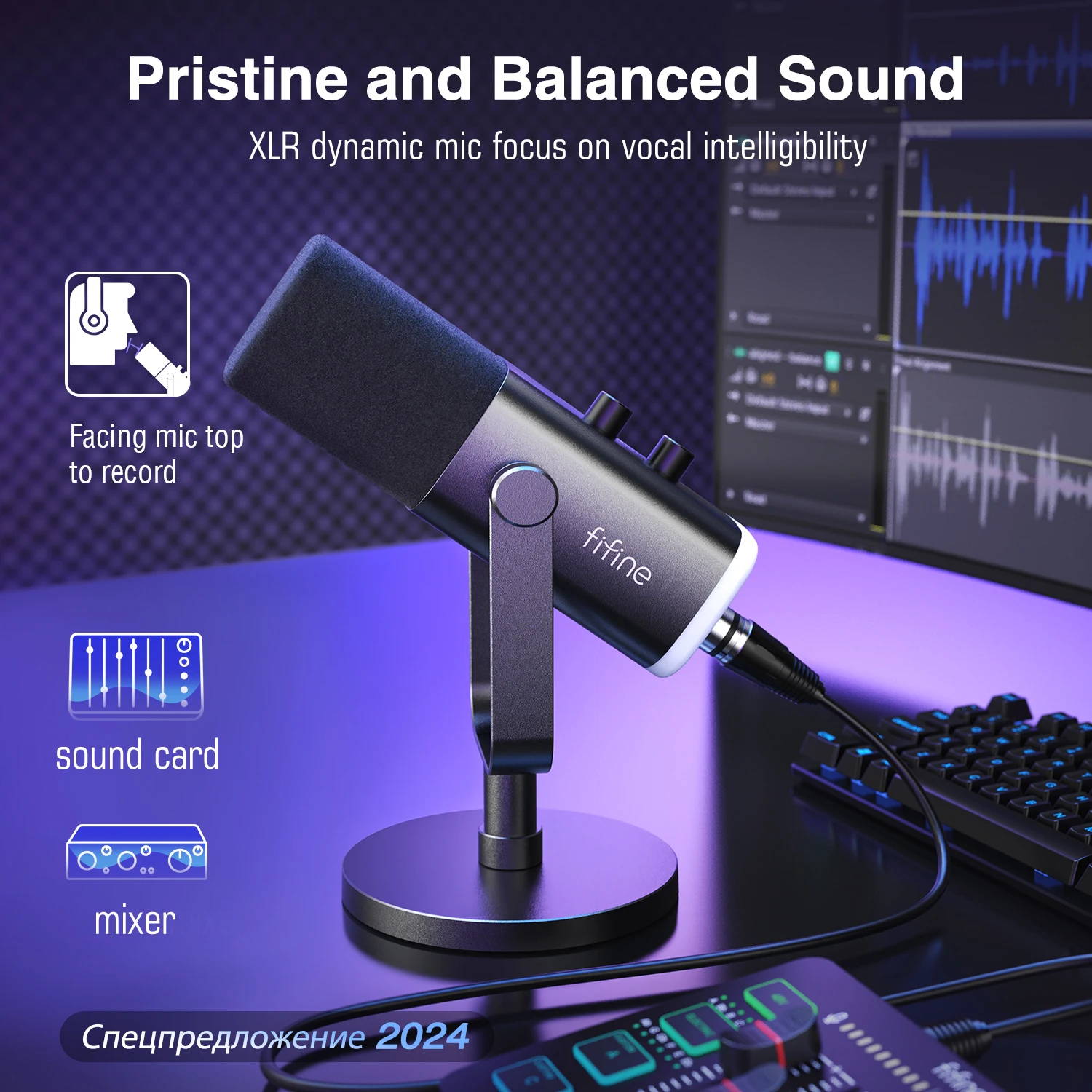 Fifine microfone dinâmico usb/xlr com controle rgb/jack de fone de ouvido/mudo, microfone para gravação de jogos de pc streaming AmpliGame-AM8