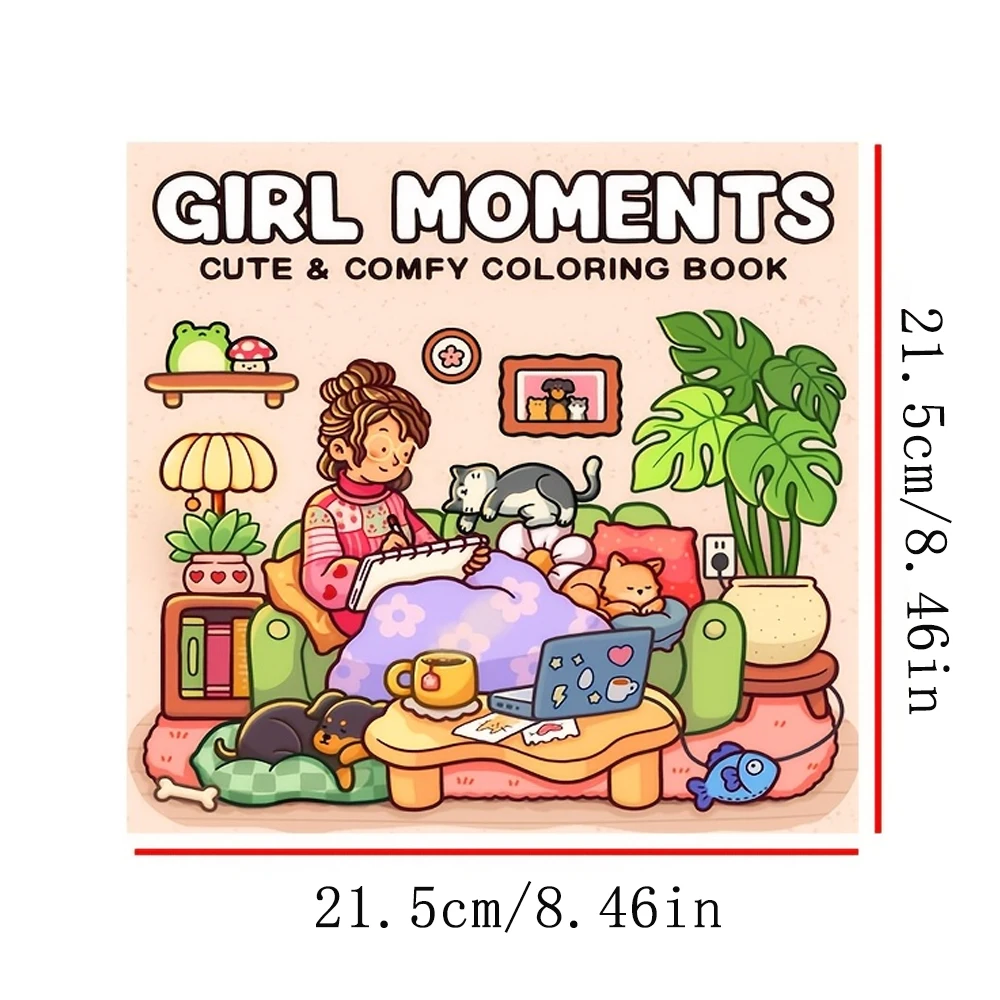 Livro para colorir Girl Moments para adultos e adolescentes – Atividade de relaxamento aconchegante com tema de espaço quente, presente perfeito para lazer individual