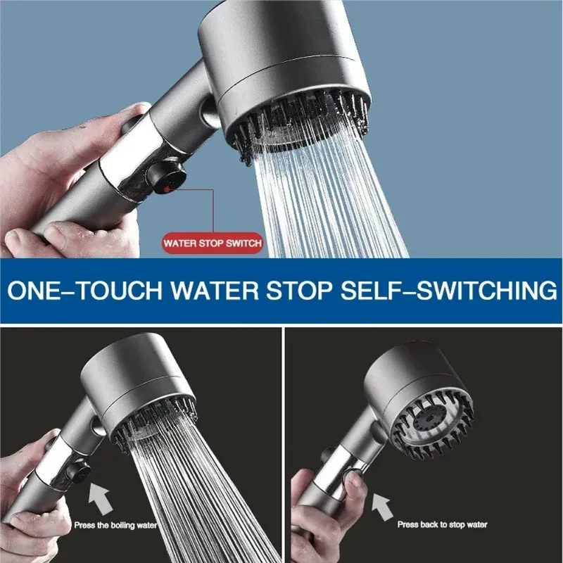 Soffione doccia ad alta pressione con filtro per spazzola massaggiante Spray d'acqua regolabile in 3 modalità Rubinetto per doccia a pioggia Accessori per il bagno