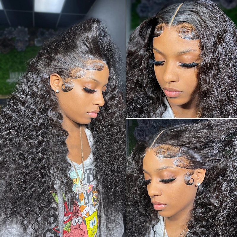 Deep Wave ลูกไม้ด้านหน้าผมมนุษย์ Wigs ความหนาแน่น 180% 13x6 ลูกไม้ด้านหน้าวิกผม 100% ผมมนุษย์ Deep Wave วิกผมลูกไม้ด้านหน้า Pre Plucked