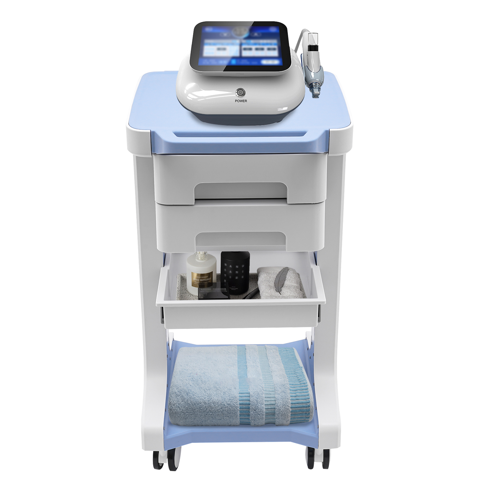 3 Layers ABS Trolley with 2 Drawers Mobile Medical Beauty Salon Storage Cart Shelf Load Capacity 50KG