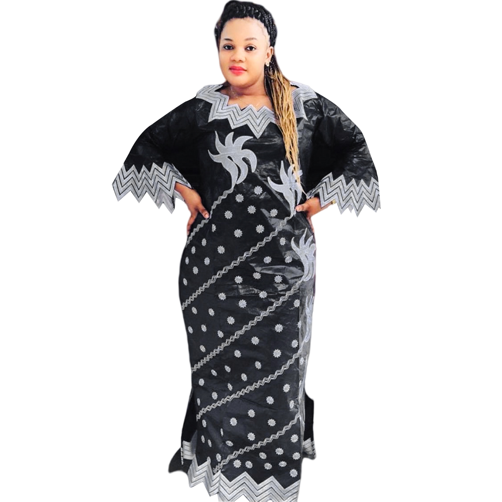 Traje africano para mulheres Bazin Riche bordado plus size elegante vestido de festa de igreja