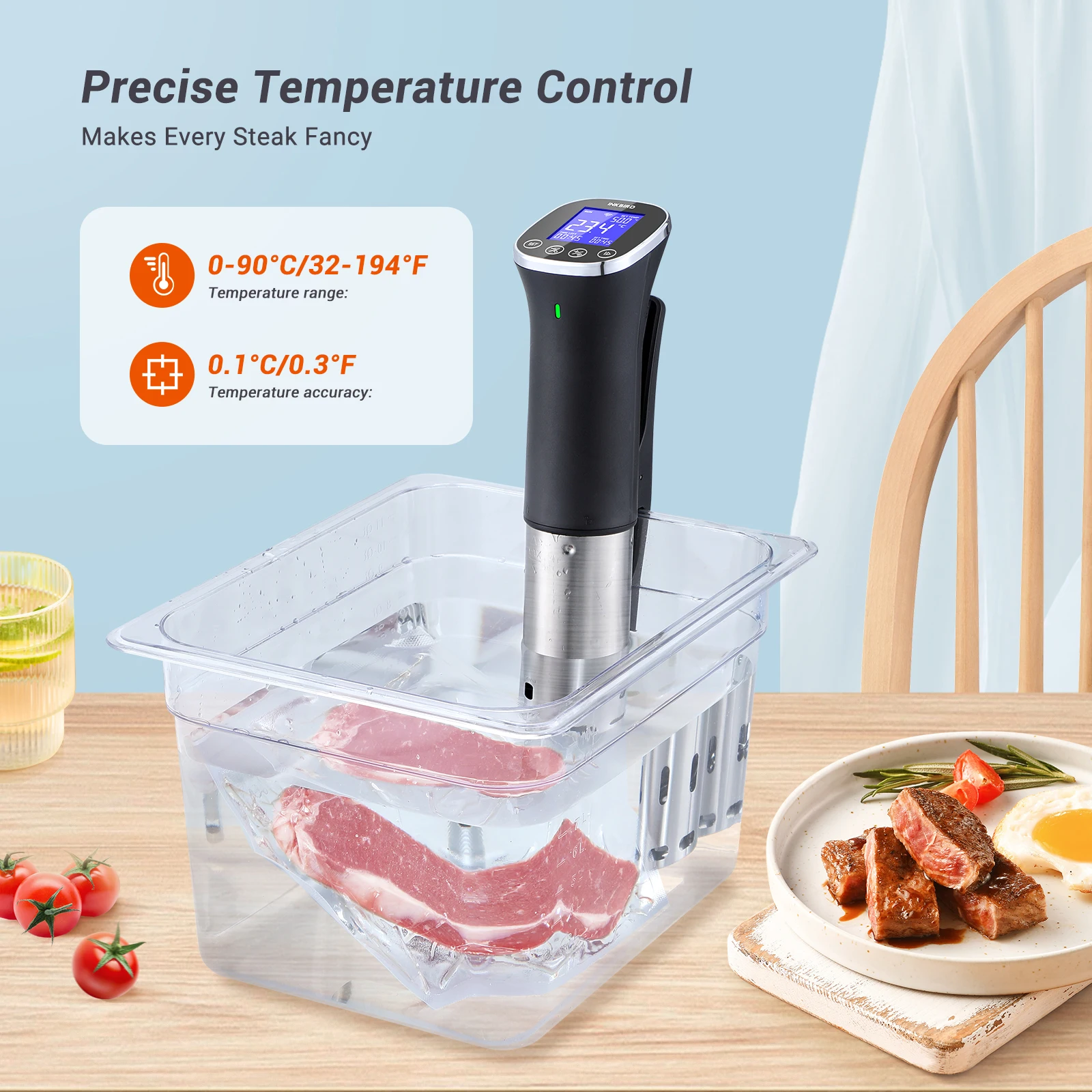 INKBIRD ISV-300W WiFi Sous Vide Machine 220V EU Plug IPX7 Waterproof Sous Vide Cooker APP Remote Control with Recipes Alarms