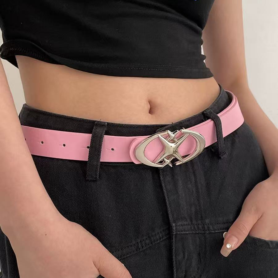 Винтажный мужской и женский ремень в стиле панк с перекрестной звездой и пряжкой, металлический готический ремень Y2k, пояс из искусственной кожи, джинсы, брюки, декоративный ремень