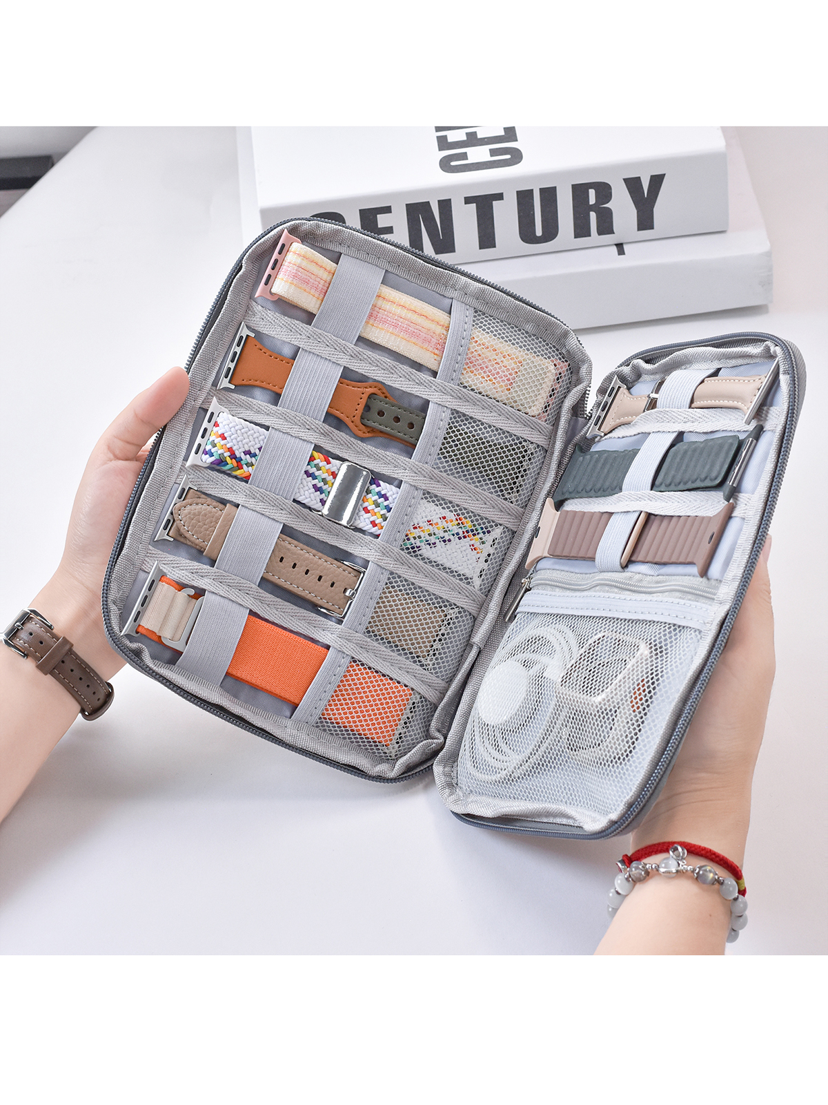 Portable Watchband Box for Apple Watch Strap Watch Organizer Case Data Cable Travel Watch Wriststrap Storage Bag Holder Case