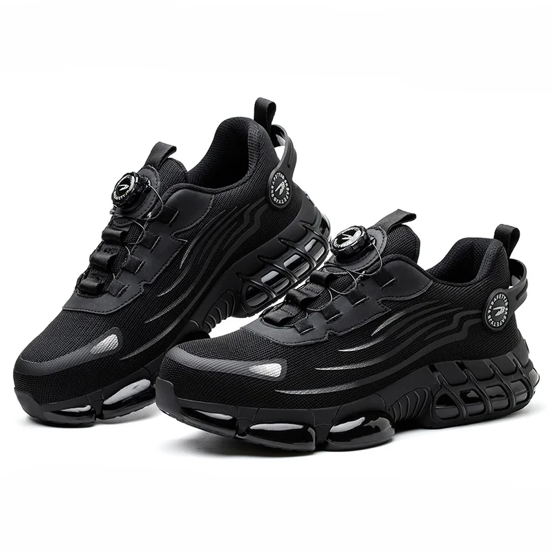 Rotary Button Adjustable Safety Shoes Comfortable Soft Work Sneakers Lightweight Slip Resistant Low Top Steel Toe Boots for Men