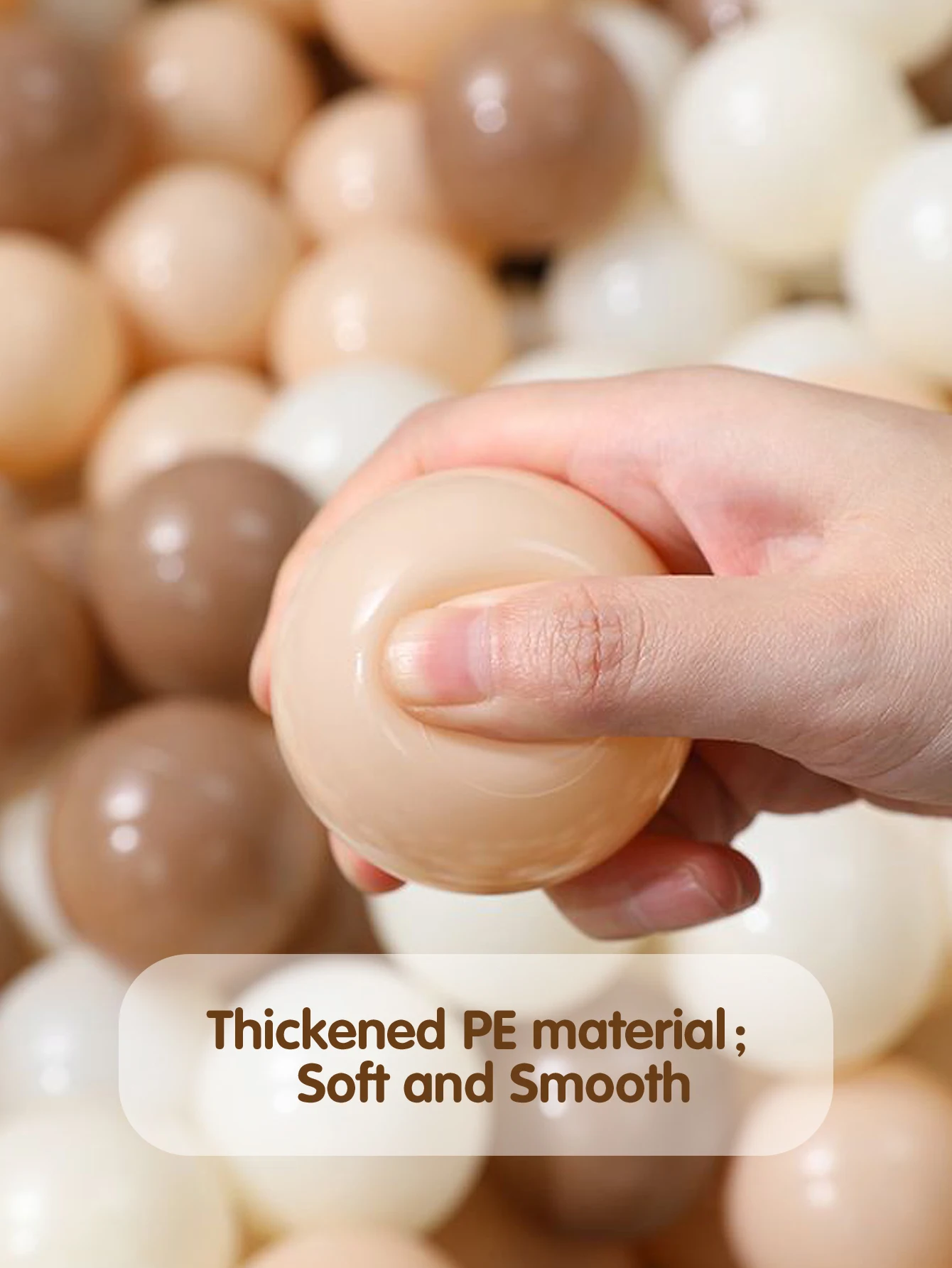 5.5CM 100 pezzi palline morbide palline di plastica a prova di schiacciamento con sacchetto a rete riutilizzabile per bambini caffè beige crema marrone colori misti