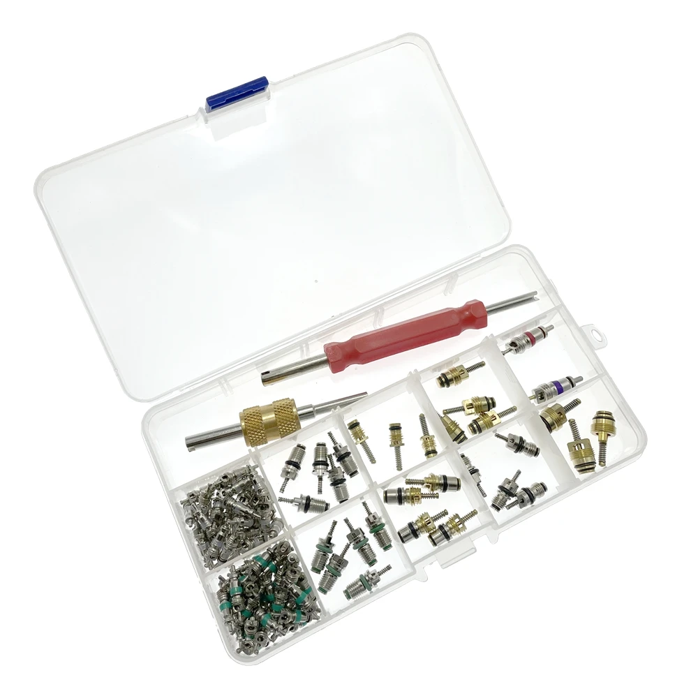 102 Stuks Auto Airconditioner Klep Cores Assortiment A/C Ac Shrader Ventiel & Tool R134 R12 HVAC kleppen Kit Auto Accessoires