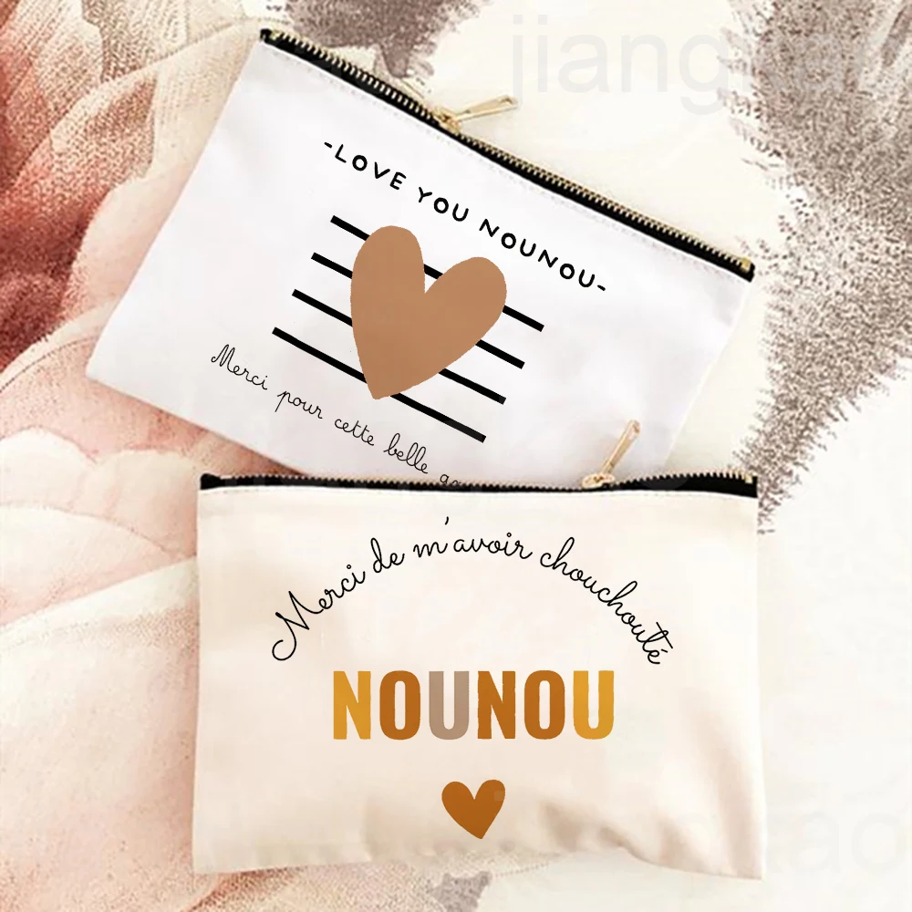 Gracias por cuidar de mí como niñera, bolsa de cosméticos con estampado francés, bolsas organizadoras de artículos de tocador de viaje, bolsa de maquillaje para mujer, regalo para Nounou