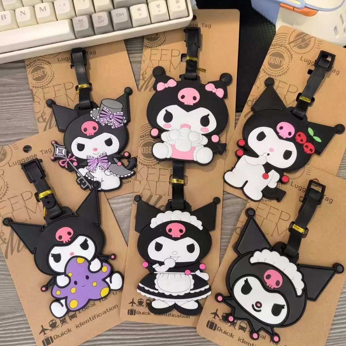 Etiqueta de equipaje de PVC con dibujos animados Kuromi, accesorios de viaje, etiqueta portátil para maleta