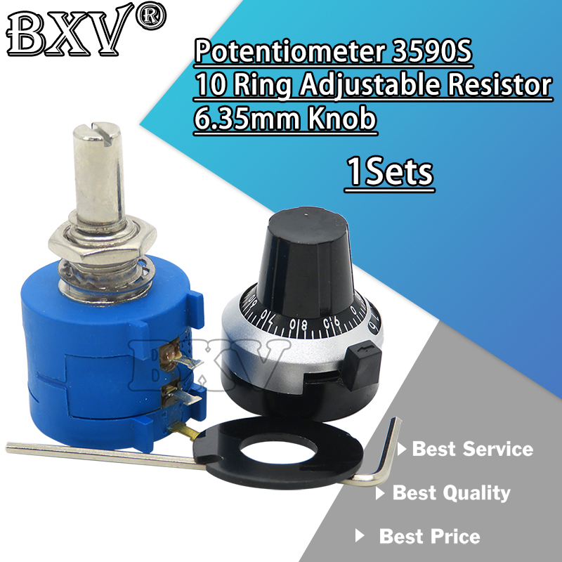 1Set 3590S Precision Multiturn New (1PCS Potentiometer 10 Ring Adjustable Resistor+1PCS Turns Counting Dial Rotary 6.35mm Knob)