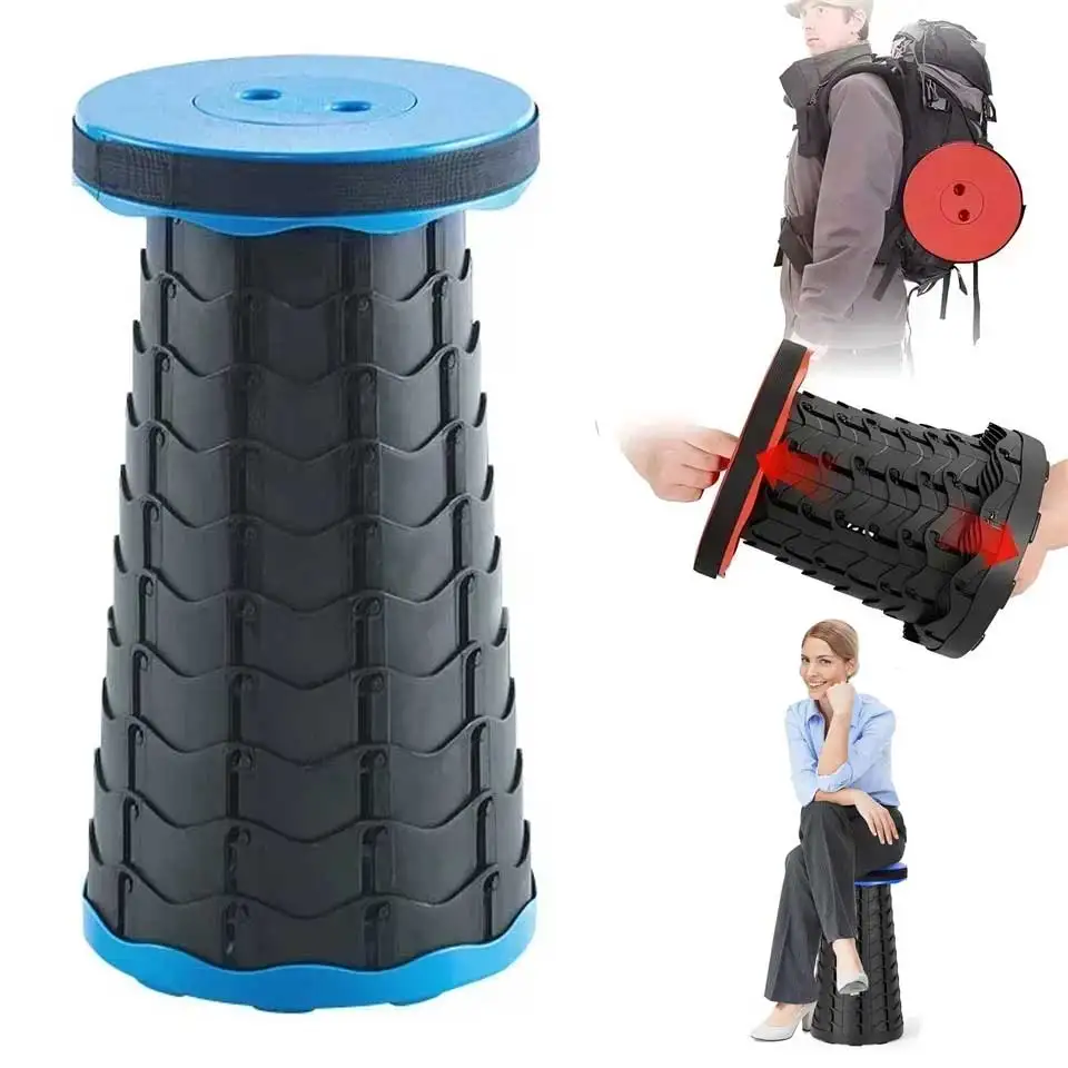 # Taburete telescópico plegable portátil, silla para hacer cola de metro de plástico ligero y pesca para acampar al aire libre con transporte
