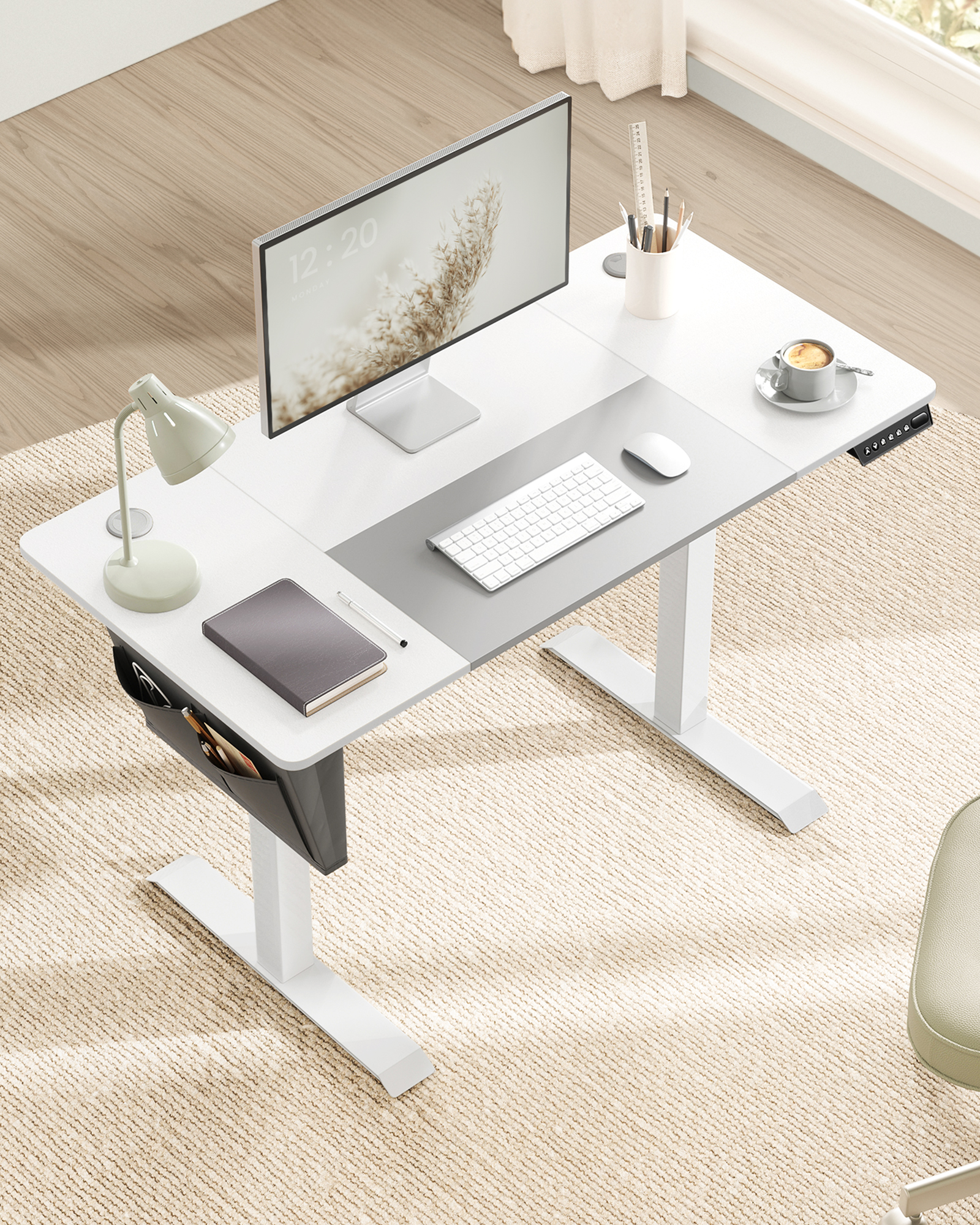 Songmics In Hoogte Verstelbaar Bureau Elektrisch, 120/140/160 Cm, Met Stoffen Organizer