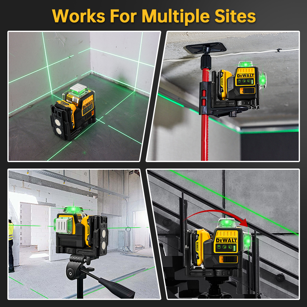 Dewalt DW089LG 3 côtés * 360 degrés Vertical 12V batterie au Lithium 12 lignes niveau Laser compteur de niveau de lumière verte horizontale extérieur