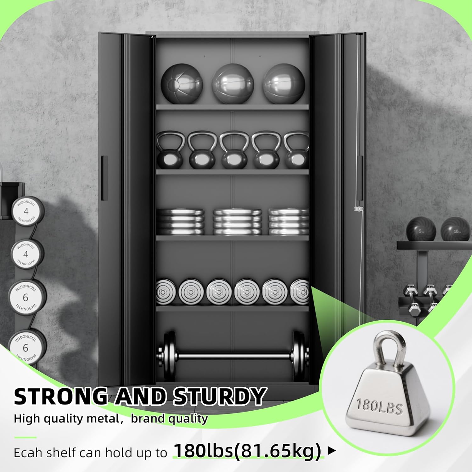 71" H Garage Storage Cabinet with Wheels,Metal Cabinets with 4 Adjustable Shelves and 2 Locking Doors for Garage,Home,Office